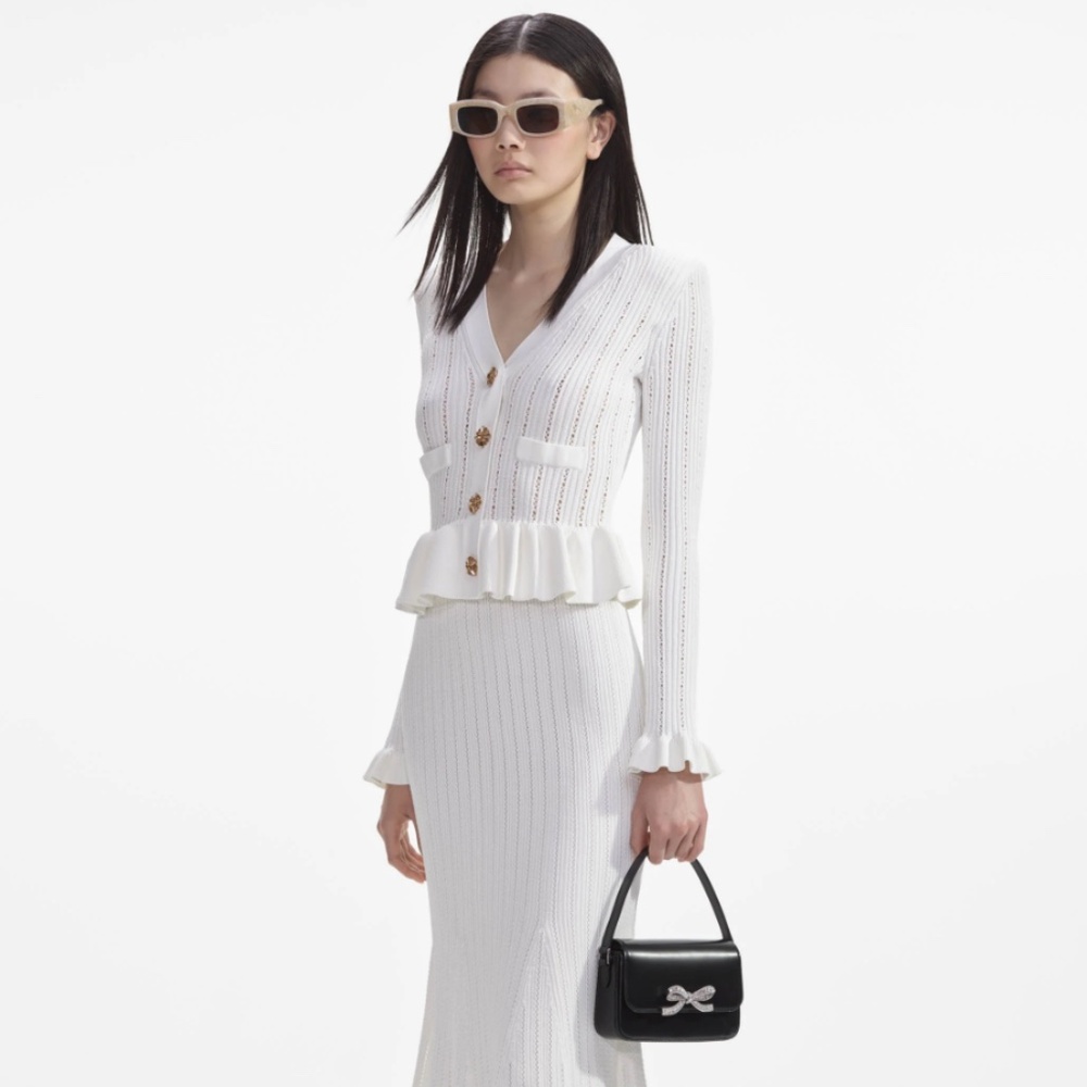 self-portrait White Knit Peplum Midi Dress - Size Medium - MSRP $555 - NWT - Picture 2 of 9